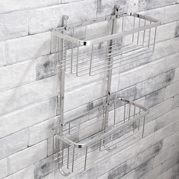 

Bathroom Shelf Organizer 2 Tier Stainless Steel Basket Bathroom Shelves Shampoos Shower Gel Storage Rack Wall Mounted With Hook