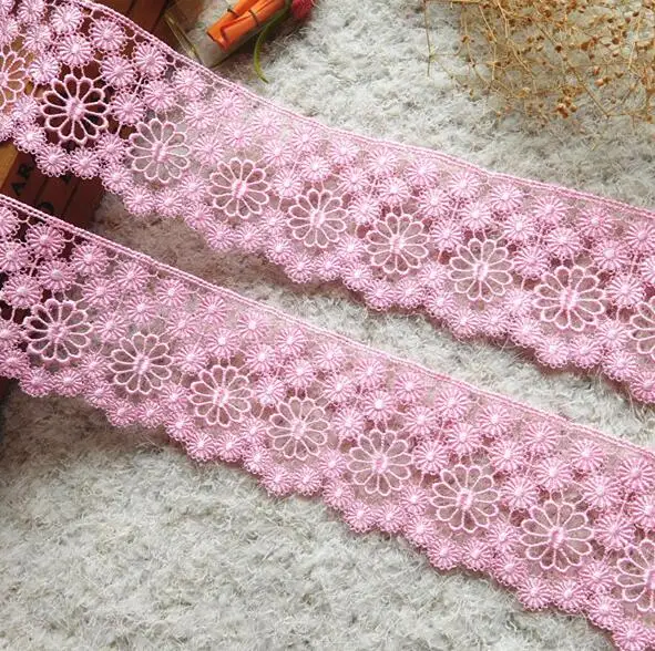 

5 Meters Lace Trim Flower Pink Lace Fabric Decoration Crafts Sewing Lace Ribbon For Dress Garment DIY Decoration 5cm Width