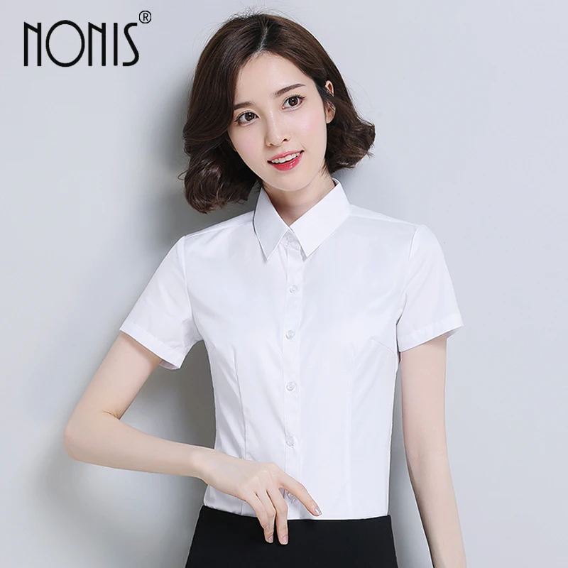 Nonis 2017 Summer short sleeve shirts women blouses casual slim formal ...