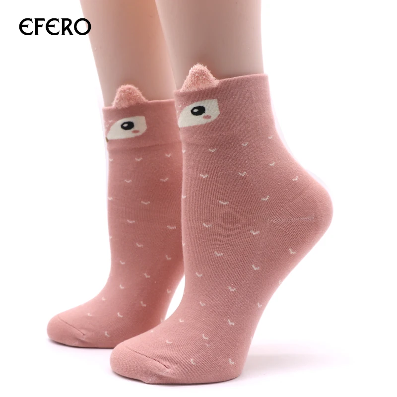 Efero/1 пара, милые женские носки с животными, женские хлопковые носки, Meias, Осень-зима, теплые носки для девушек, художественные носки, Chaussettes Femme