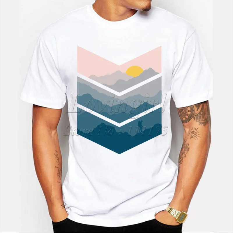 

Newest 2019 men's fashion short sleeve mountain printed t-shirt Harajuku funny tee shirts Hipster O-neck cool tops