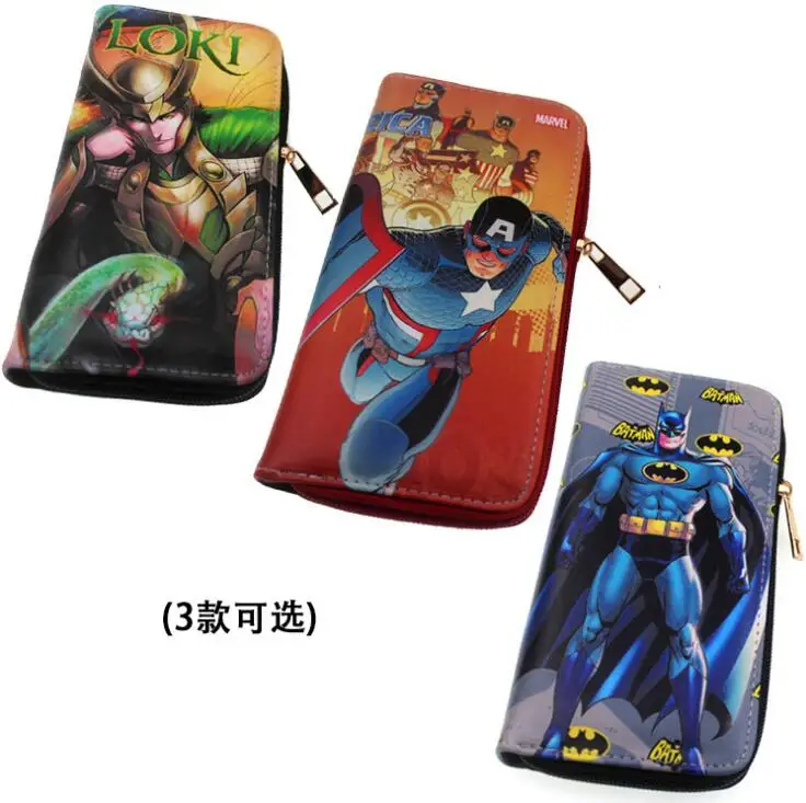 

Heros Batman Thor Loki Printed Captain America Long Coins Wallet Zip Money Cards Holders Layers Purse Men Woman Unisex Handbag