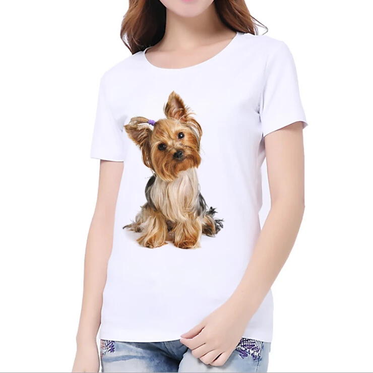 Summer Women Cute Animal Printed White T Shirts Cat Dog Funny Printed