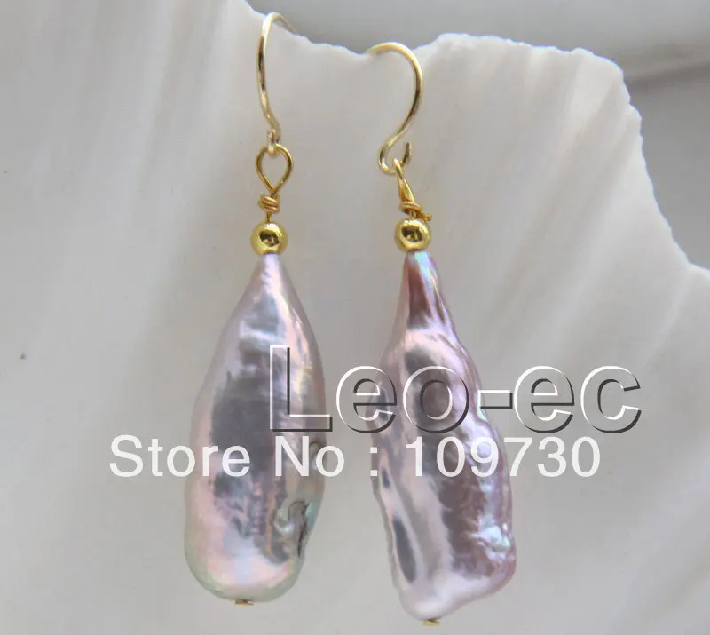 

ry0091 luster 10X21mm purple Reborn keshi pearls Earrings Rolled gold hook 5.4