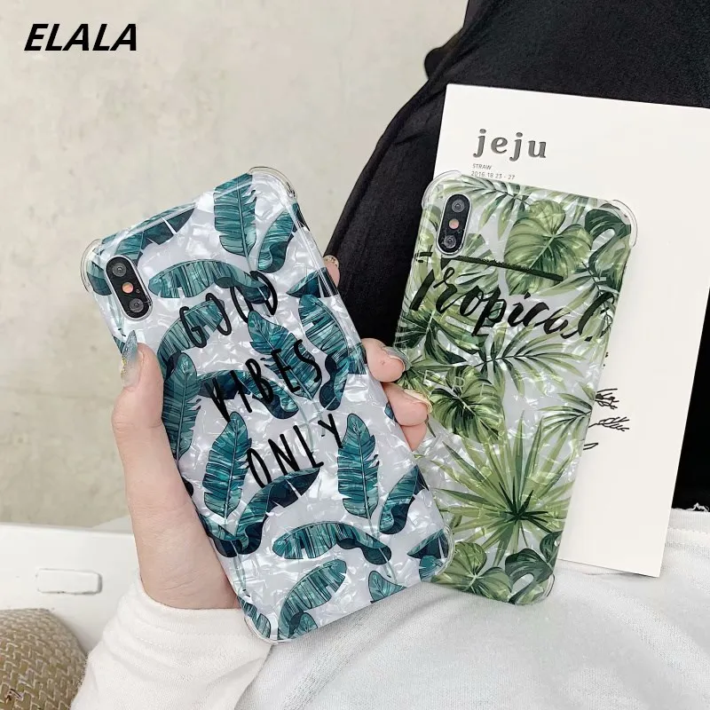 

Anti-fall Glossy Marble Case For iphone X 7 Case Banana leaf Pattern Glitter Silicone Cover For iPhone 7 8 6 Plus XR XS Max Case