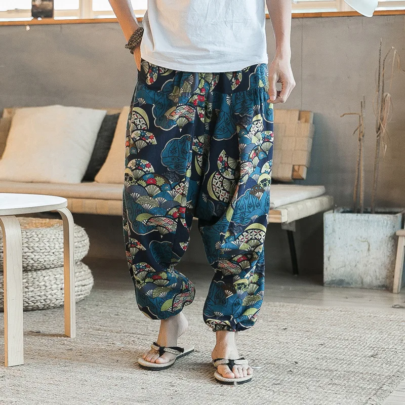 Spring Men Yoga Pants Cotton Linen Wide Leg Loose Harem Print Male Pants Running Jogger Leisure Pants Bloomers Slacks Sweatpants Spring Men Yoga Pants Cotton Linen Wide Leg Loose Harem Print Male Pants Running Jogger Leisure Pants Bloomers Slacks Sweatpants