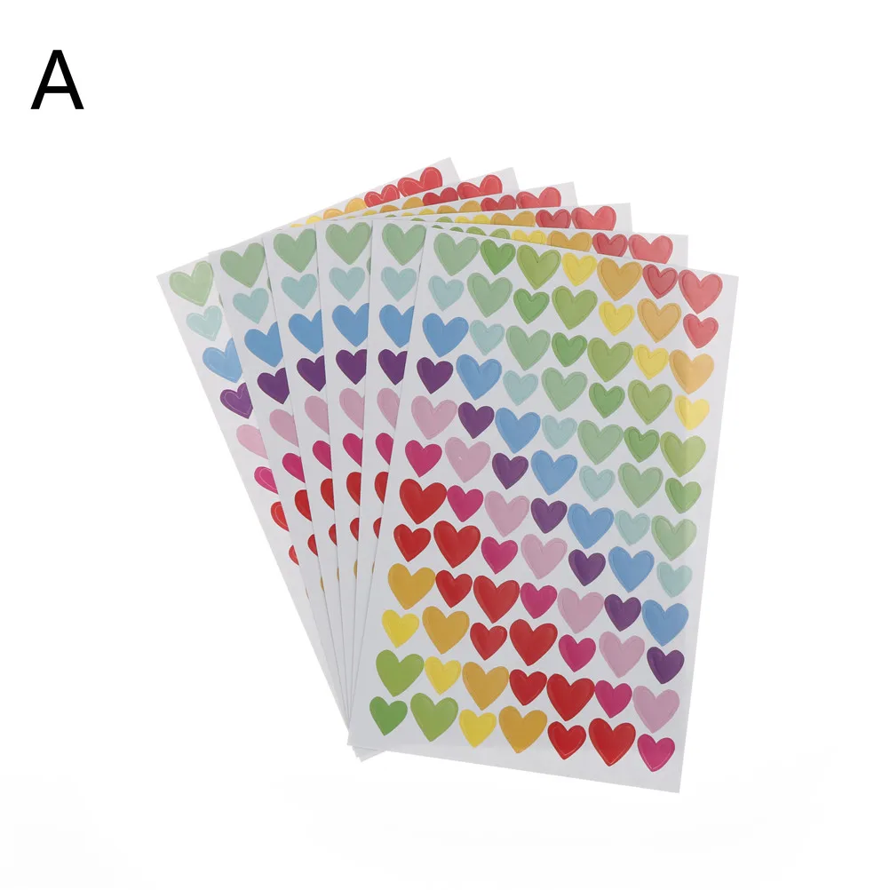 

6Sheets Heart Dots Star StationeryDecorative Seal Stickers Diary Phone Bottle Decor DIY Label Stick Kids Candy Colorful 15*9.5cm