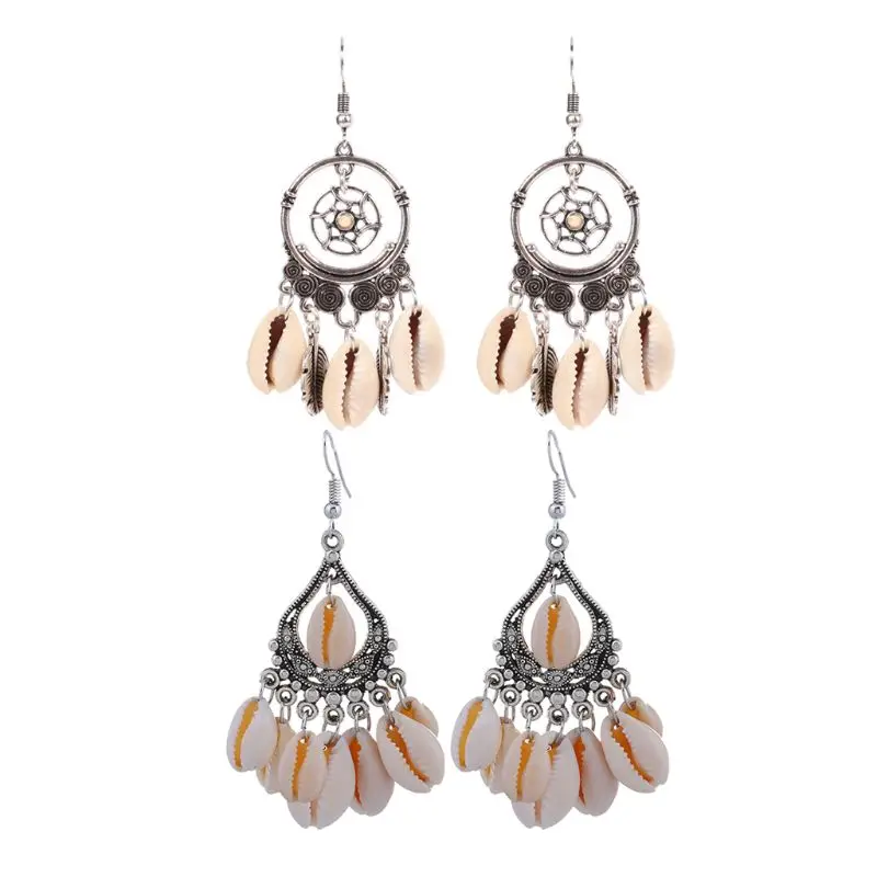

Women's Fashion Bohemian Style Cowboy Shell Big Circle Earrings High Quality Man-Made Ivory Shell Earrings Hanging Hot