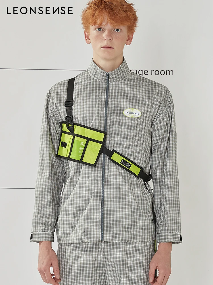 

leonsense Brand Clothing New Autumn Men's Jacket Leisure high street quality O-neck lattice zipper Polyester Light Windbreaker