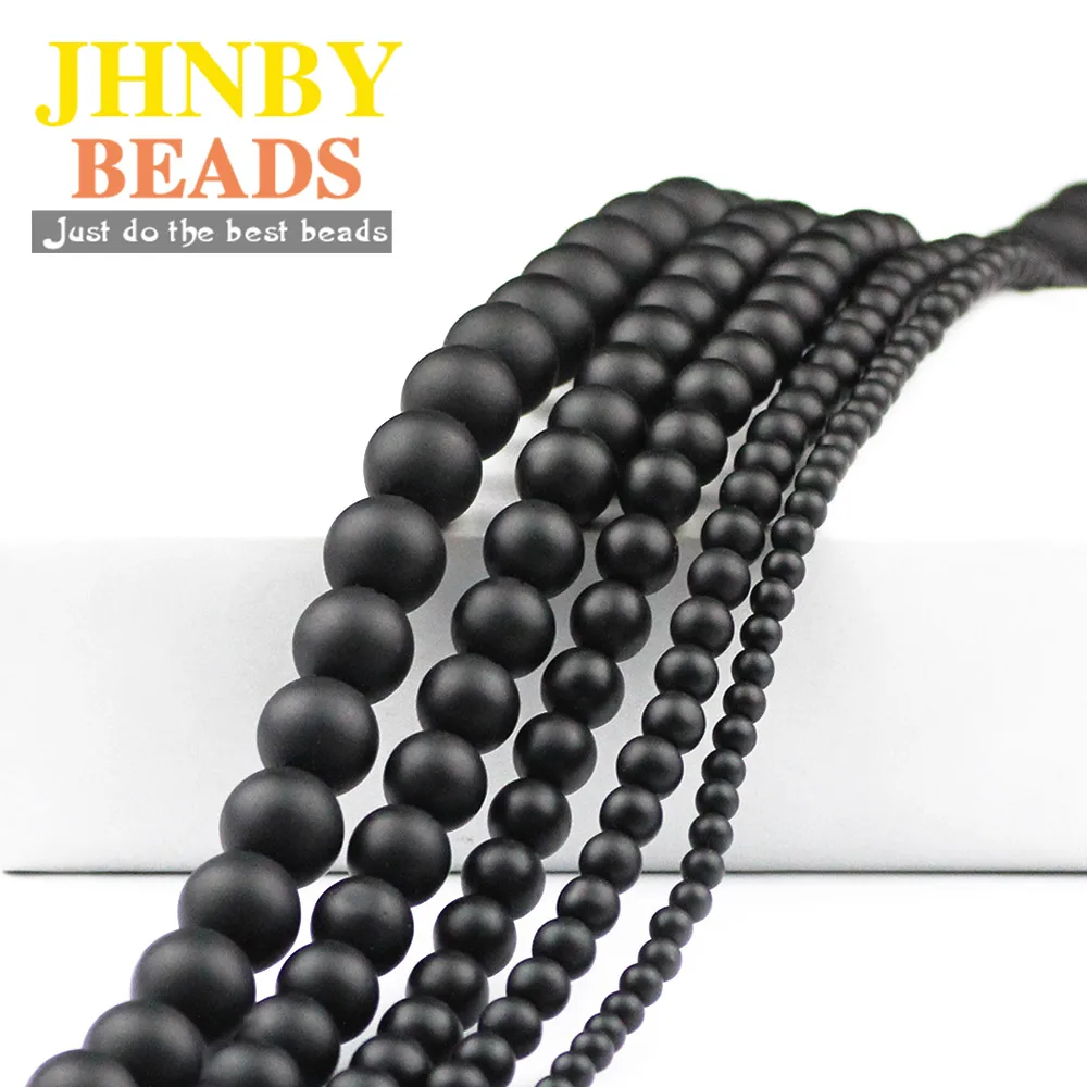 

JHNBY Natural Stone Matte Black Stone Beads 6/8/10/12MM Scrub Round Loose Beads for Jewelry Bracelet Making Accessories DIY 15"