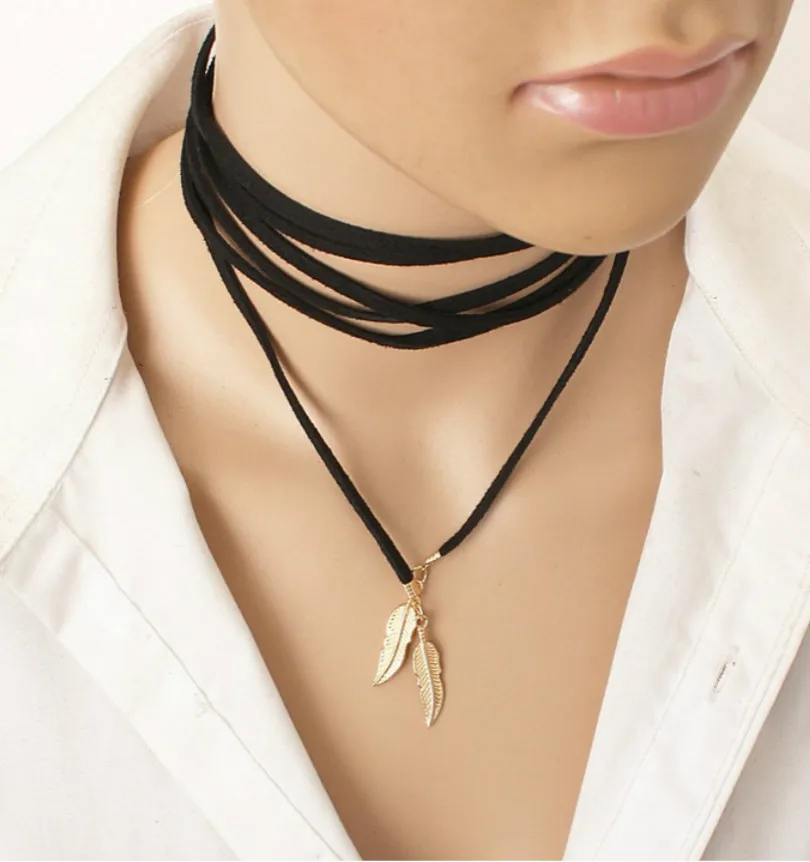 

Fashion Jewelry Women's Elegant Long Rope Necklace Black Leather Punk Chain Sexy Statement Steampunk Velvet Necklace
