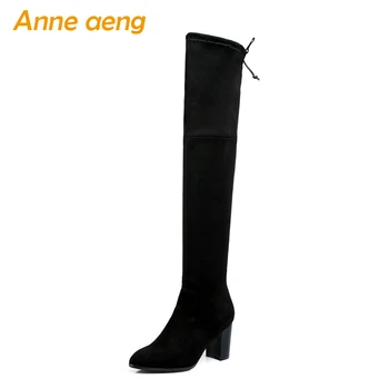 

2018 New Winter Women Over-The-Knee Boots High Heel Pointed Toe Sexy Ladies Women Shoes Black Long Thigh High Boots Big Size