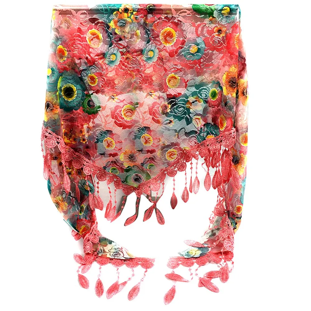 

Fashion Lace Tassel Sheer Burntout Flower Mantilla Scarf Shawl Long Section Of Scarves ponchos capes bufandas mujer 2018