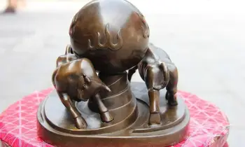 

Chinese Feng Shui Bronze Copper Wealth Two Bull Oxen Cow Ox Play Ball Art Statue
