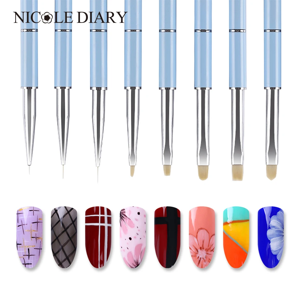 

Nail Brush Liner Flat Round Brush Flower Drawing Pen UV Gel Flower Pen Rhinestone Gradient Handle Nail Art Tool 1 Pc