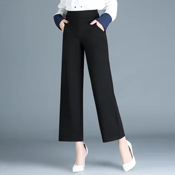 

2020 Spring Summer New Arrival Women Ninth Pants High Waist Style Loose Straight Chemical Fiber Blend Free Shipping
