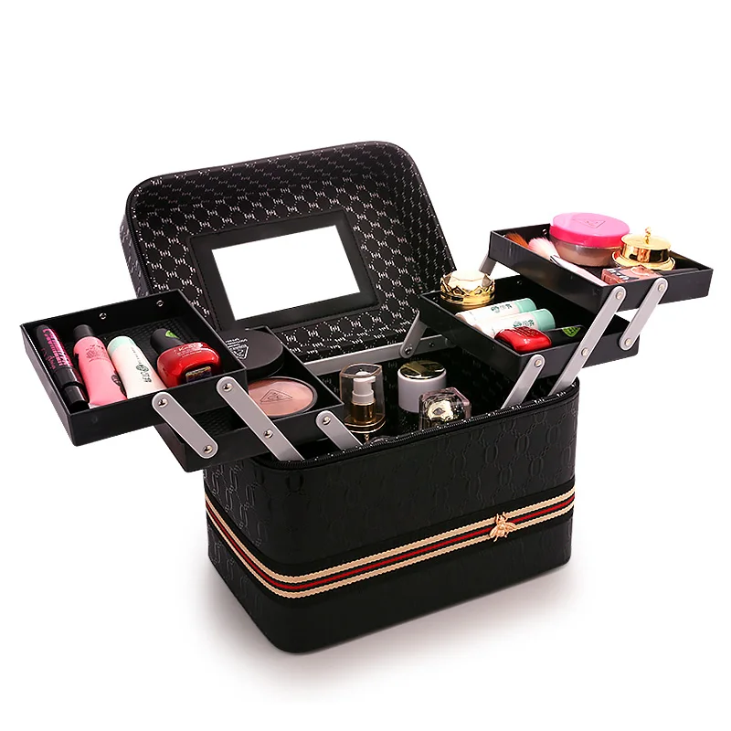 Портативный 3 слоя складной ящик для макияжа, органайзер, хранилище, сумочка, сумки ювелирных изделий контейнер косметическая коробка для домашнего путешествия Для женщин женский подарок - Цвет: 9