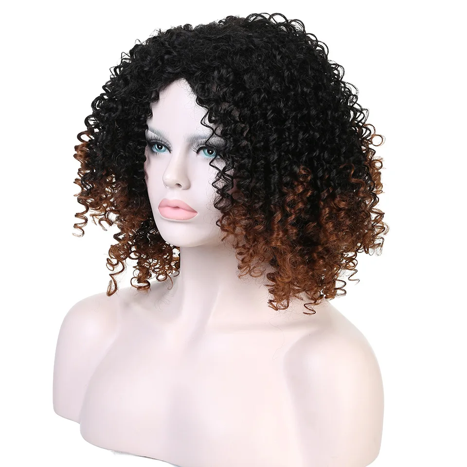 WTB кудрявые вьющиеся короткие волосы термостойкие для женщин Омбре афро женщин синтетический костюм косплей парик
