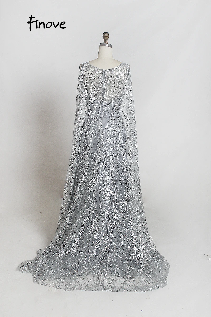 Finove Prom Dresses Long 2020 Robe De Soiree Wine Red Reflective Dress Sequined Elegant O Neck A Line Formal Party Woman Dress