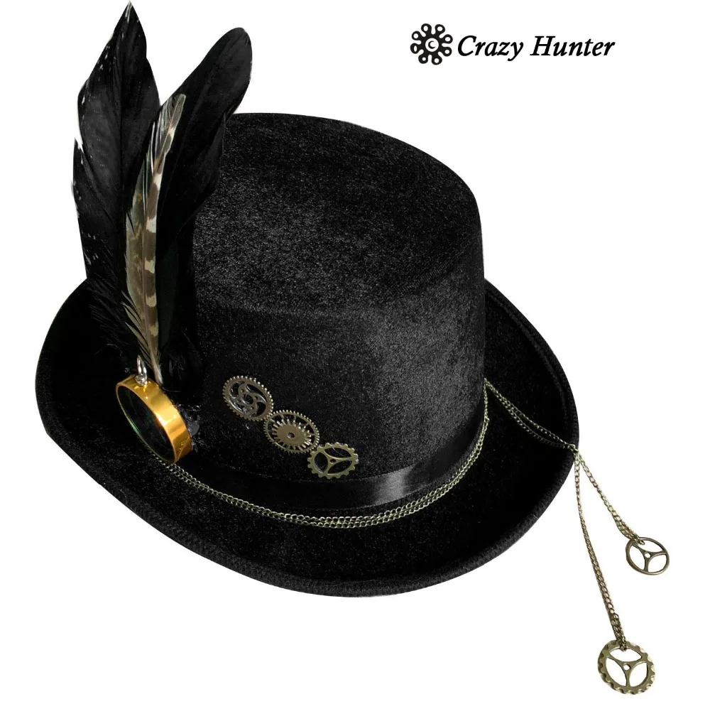 

Gears Compass Punk Goth Victorian Steampunk Black Hat Cosplay Custume Hats