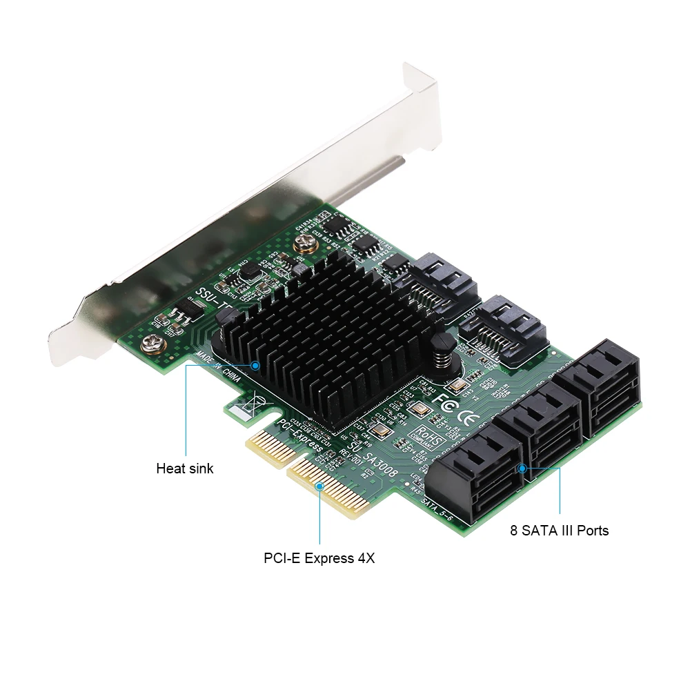 

8 Ports Adapter Card PCI-E SATA III PCI to SATA Controller Card SATA Expansion Card with Low Profile Bracket