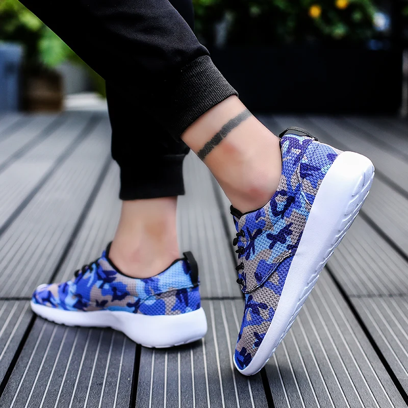 New Men Walking Mesh Shoes Lace Up Male Youth Casual Footwear Non-Slip Men Low Top Mesh Shoes Camo Casual Sneakers Men