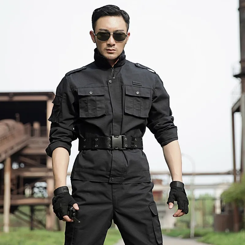 Военная Униформа Мужская Черная охотничья одежда армейская тактическая боевая рубашка+ брюки карго Открытый армейский Ghillie костюм большой размер S-5XL