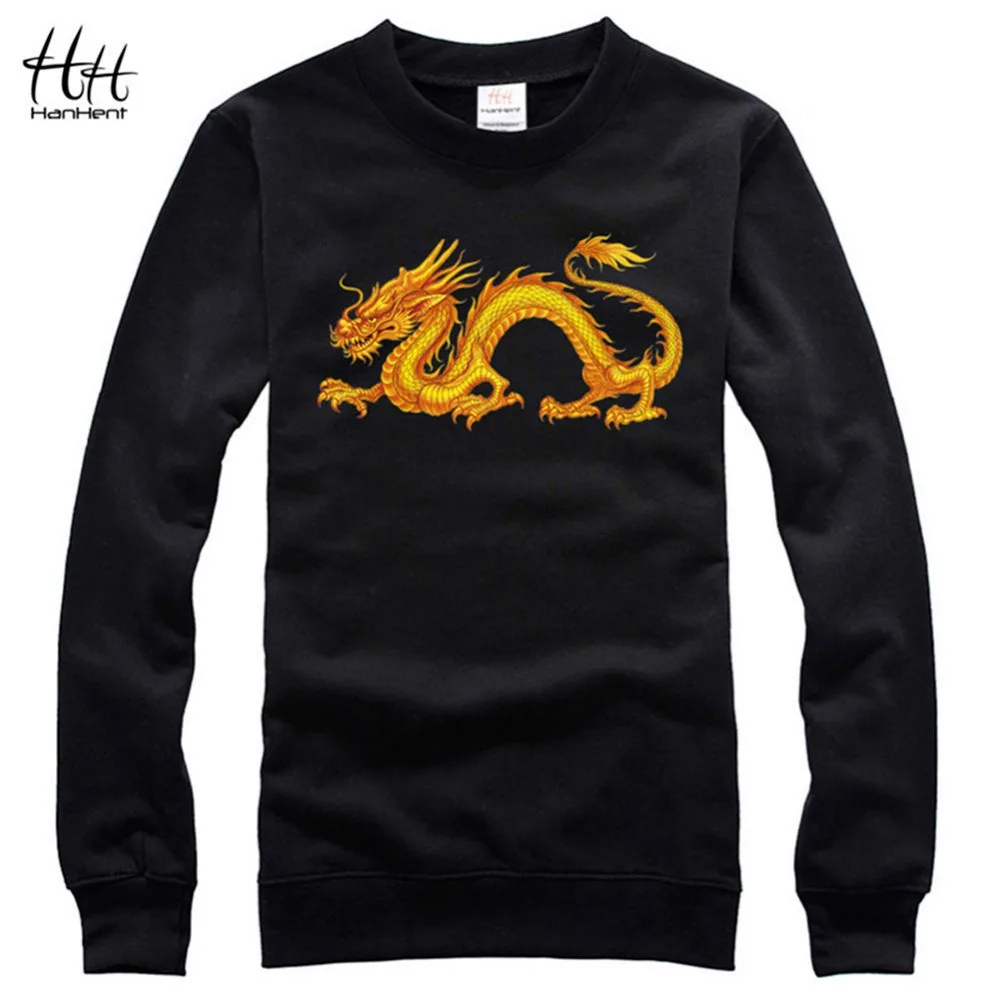 HanHent Chinese Dragon Design Sweatshirts Autumn Spring Fashion Men Cotton Clothing Long Sleeve