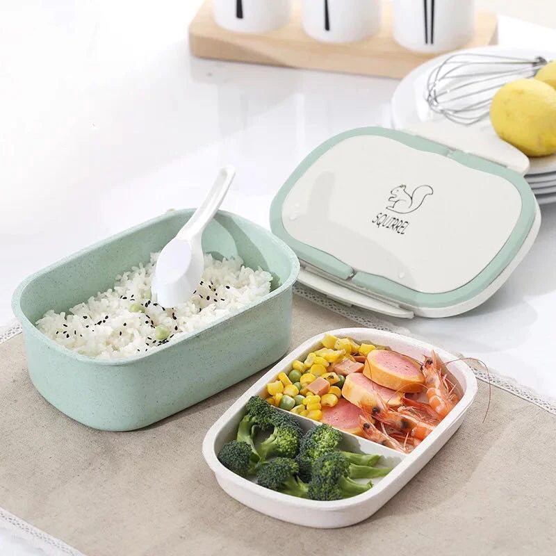 

Microwavable Lunch Box Wheat Straw Cartoon Bento Box Portable Food Box Container Dinnerware For kids School Picnic Travel