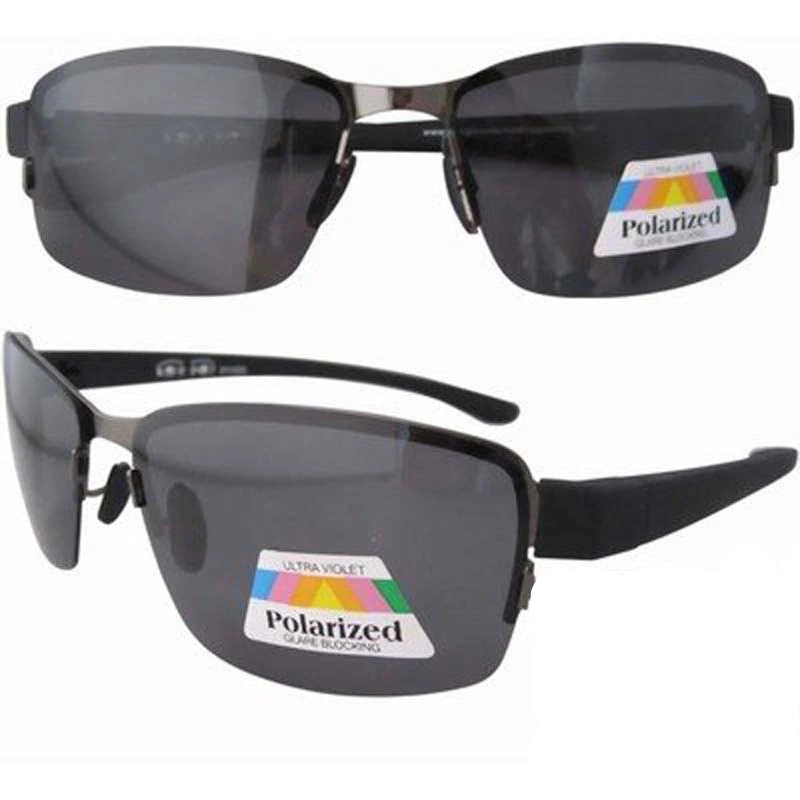 P11003 Gray Lens Stainless Steel Frame Half Rim Polarized Sunglasses W