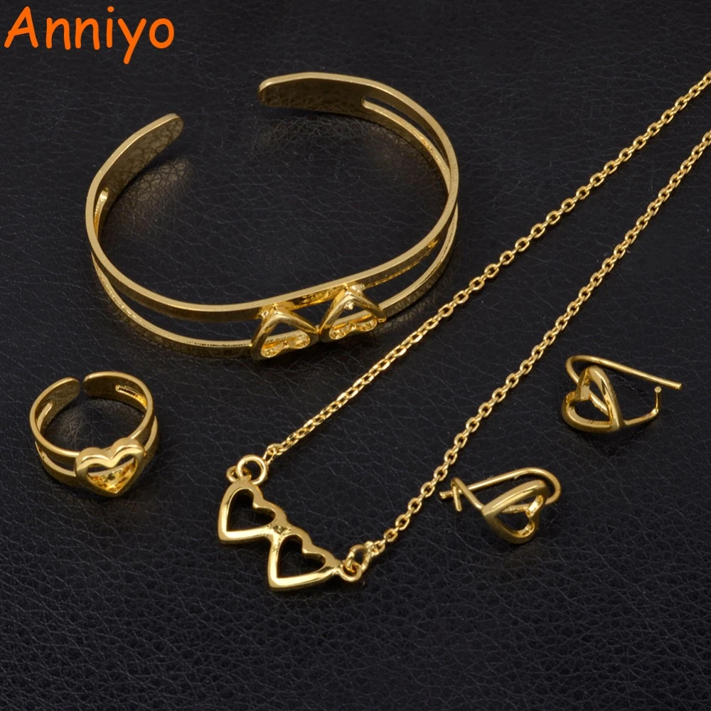 Anniyoハート子供ジュエリーセットゴールドカラーのネックレス イヤリング リング バングル子供エチオピアアフリカ アラブ人ギフト Jewelry Sets Aliexpress