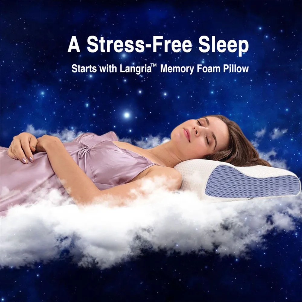LANGRIA Adjustable Slow Rebound Memory Foam Pillow Health Care Contour Memory Foam For Neck Shoulder Support- Blue Hot 20170