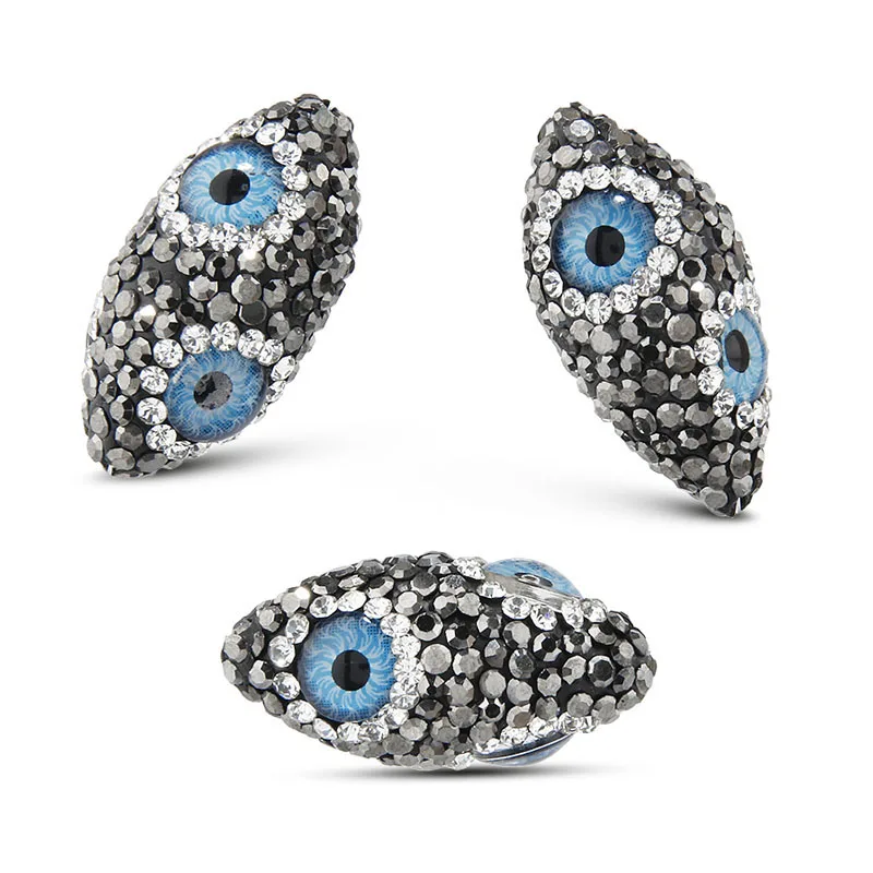 

6pcs/Lot Blue Evil Eyes with Crystal Rhinestone Paved Loose Beads Olive Shape Jewelry Findings DIY Wholesale Handcrafted Job