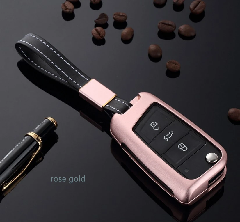 Подарок для автомобилей из алюминиевого сплава держатель для ключей чехол цепочка для Skoda Octavia A7 Kodiaq YETI для гольфа 7 MK7 T-ROC Seat Cuptra Combi - Название цвета: rose gold