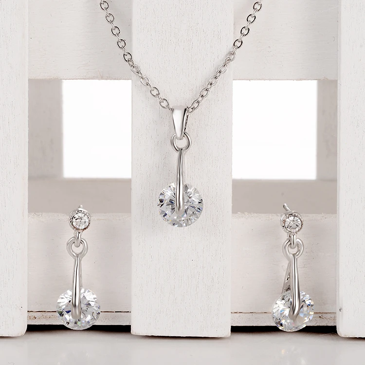 

New Luxury Jewelry Sets High Quality Crystal Silver Plated Jewelry Set For Women Earring Necklace Jewelry Set For Wedding