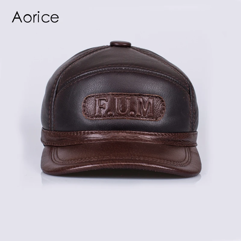 

HL062 genuine leather men baseball cap hat men's real leather adult solid adjustable hats caps with 2 colors