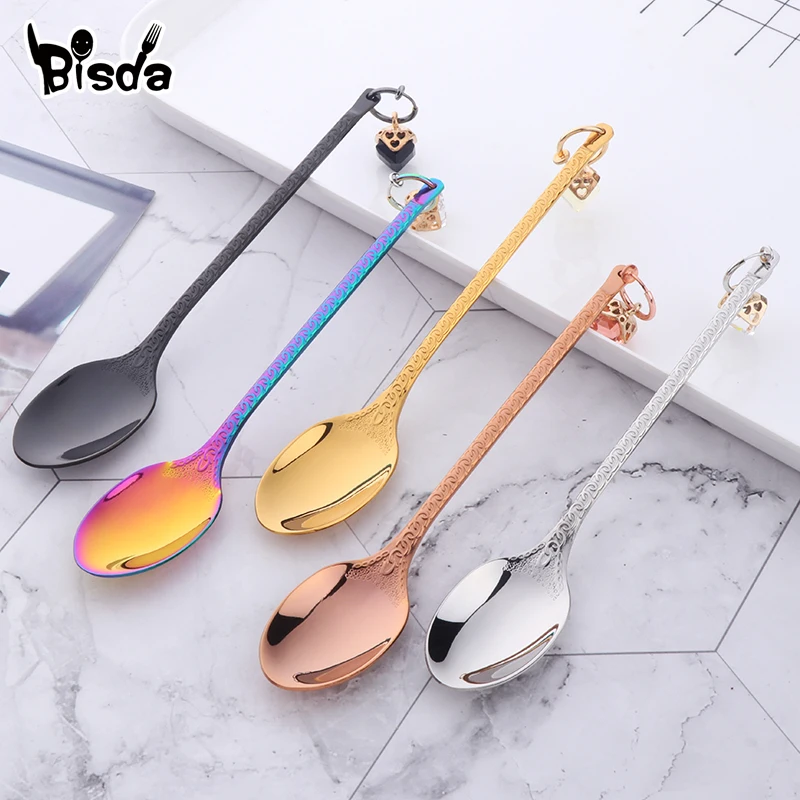 

5 Colors Coffee Spoon Stainless Steel Creative Dessert Soup Cute Small Spoons For Ice Cream pudding Yogurt Mini-spoon For Party