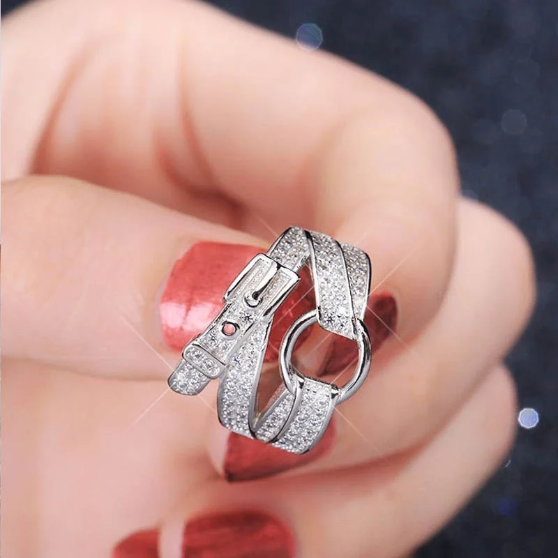 80% серебряные кольца для женщин, кубический циркон, панк-рок пояс, 925 пробы, Серебряное женское широкое кольцо на палец, Регулируемый подарок