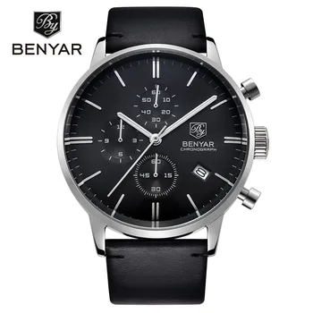 

BENYAR Luxury Brand Quartz Watches Men Waterproof Leather Business Sport Watch Male Chronograph Watches Men Clock Montre Homme