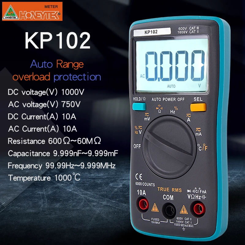 ESR Tester Digital Multimeter With Temperature True RMS Auto Range 6000 Counts AC/DC Voltmeter Digital Ammeter Frequency Meter