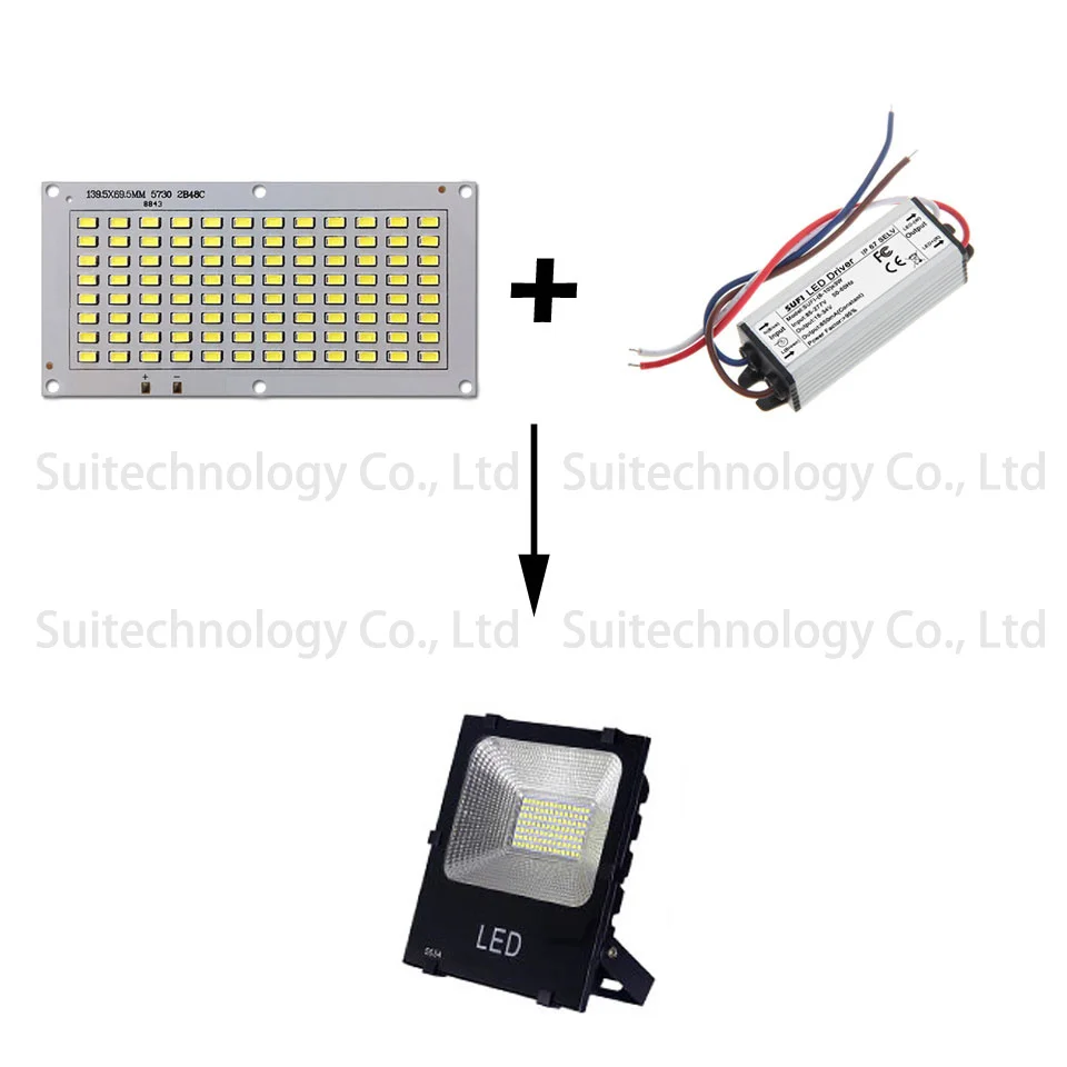 LED 투광 조명원, SMD5730 알루미늄 플레이트 베이스, DIY LED 투광 조명용 전체 전력 15W, 18W, 48 W