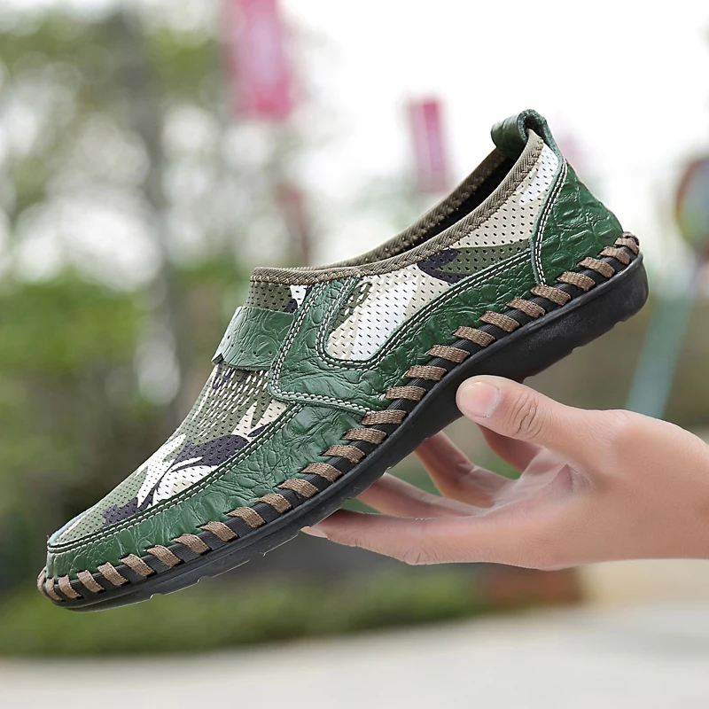 SHANTA/Новинка; летняя брендовая мужская обувь; кожаная повседневная обувь; мужские лоферы; удобная модная мужская обувь на плоской подошве с дышащей сеткой; Zapato - Цвет: Green