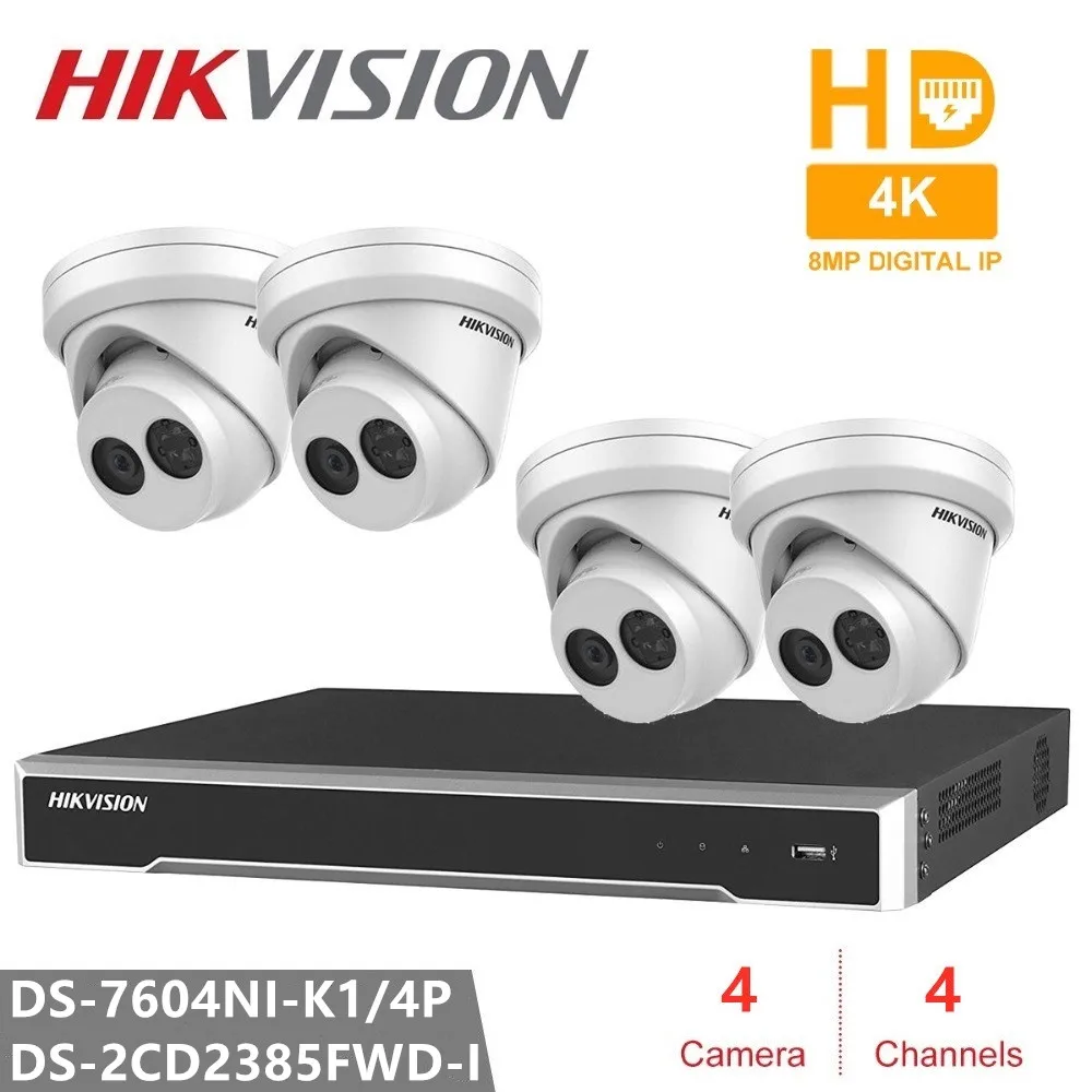 Наборы для камеры наблюдения Hikvision встроенный штекер и игра 4K NVR 4POE + 4 шт. с
