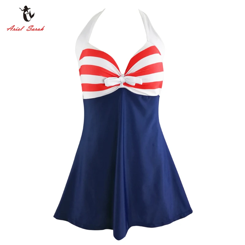 

Ariel Sarah Striped One Piece Swimsuit 2017 Large Size Swimwear Halter Plus Size Swimsuit Women Bathing Suit Sexy Monokini Q241