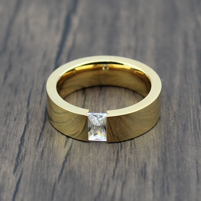 Meaeguet 6MM Wide Stainless Steel Men's Wedding Rings Black/Gold Color Wedding Ring Bijoux Crystal Stone Fashion Anel Jewelry
