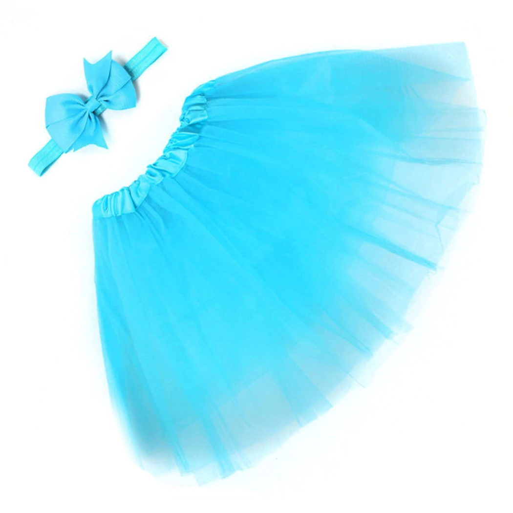 Baby Girl Skirts Newborn Mesh Tutu Skirts+Headwear Bowknot Baby Sets Christening Kid Clothes Photograph 1 Year Birthday Skirt - Цвет: Blue Zircon