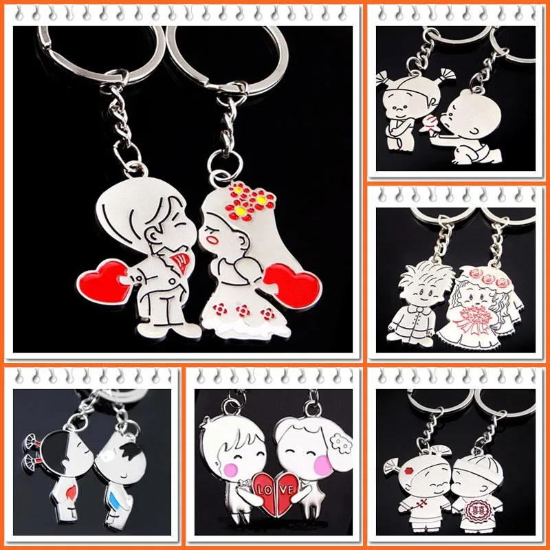 

2015 Novelty Items Casual Couple Love Keychain Cartoon Key chain Lovers Key ring Women Wedding Jewelry Accessory Valentines Gift