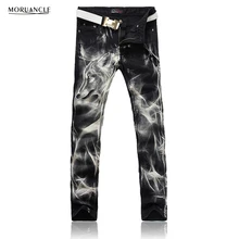 MORUANCLE New Fashion 2017 Mens Printed Jeans Pants Punk Style Wolf Painted Cotton Straight Leg Cool