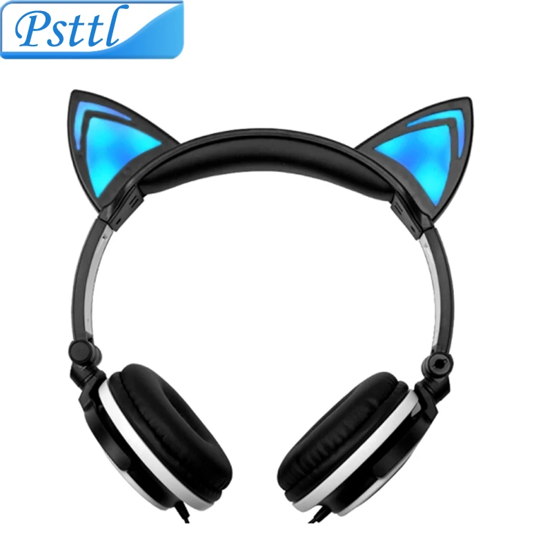 Psttl Foldable Flashing Glowing Earphone Cat Ear Headphone with LED