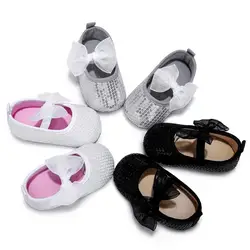 Для маленьких девочек первые ходоки Лето бантом блесток украшения для девочек мягкие детские туфли подошве детская обувь 2018 г. Лидер продаж